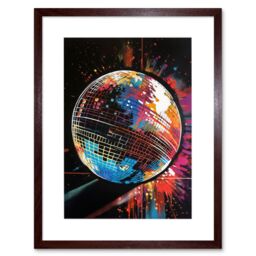 "Artery8 Wall Art Print Disco Ball Music Night Reflections Modern Spray Paint Painting Artwork Framed 9X7 Inch in Brown - Size: W7"" x H9""" - thumbnail 1