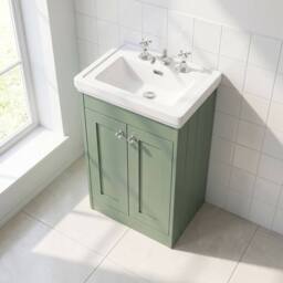 Balterley 500mm Floor Standing 2 Door Unit with Basin 3 Tap Hole - Satin Green - thumbnail 3