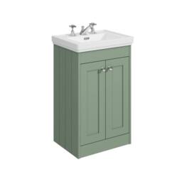 Balterley 500mm Floor Standing 2 Door Unit with Basin 3 Tap Hole - Satin Green