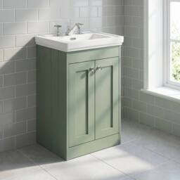 Balterley 500mm Floor Standing 2 Door Unit with Basin 3 Tap Hole - Satin Green - thumbnail 4