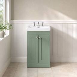 Balterley 500mm Floor Standing 2 Door Unit with Basin 3 Tap Hole - Satin Green - thumbnail 6
