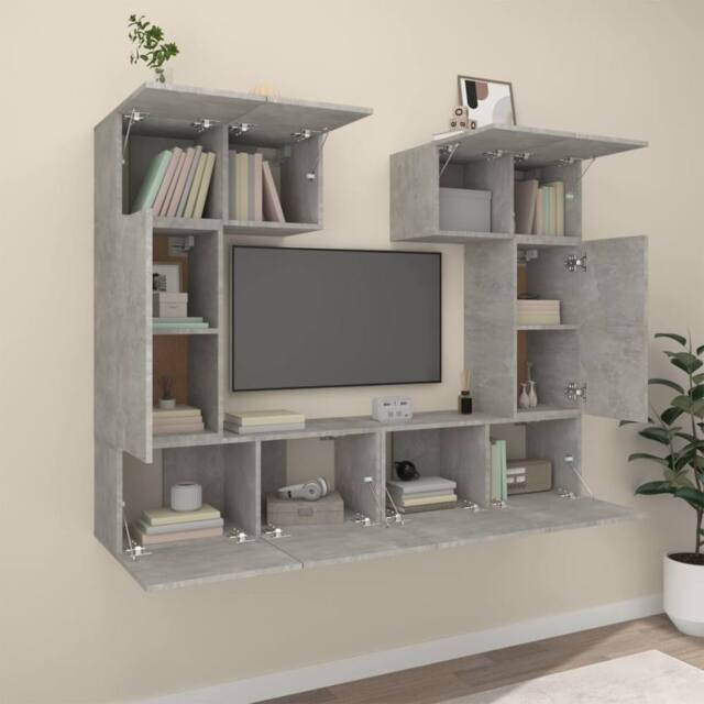 Berkfield Home Classic 6 Piece TV Cabinet Set Concrete Grey Engineered Wood - image 1