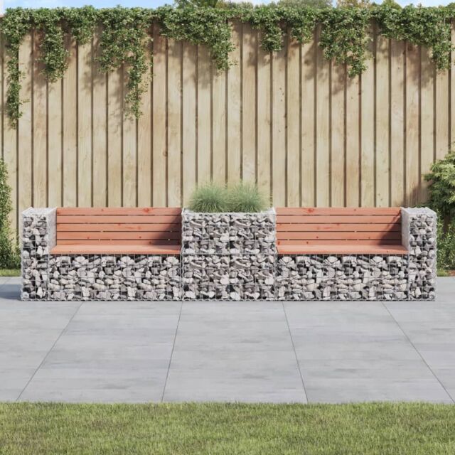 Berkfield Home Garden Bench with Gabion Basket Solid Wood Douglas in Brown - image 1
