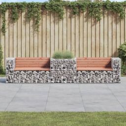 Berkfield Home Garden Bench with Gabion Basket Solid Wood Douglas in Brown - thumbnail 1