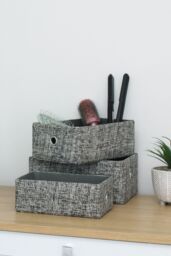 JVL Urban Set of 3 Rectangle Paper Storage Baskets in Grey - thumbnail 2