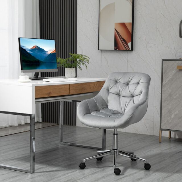 VINSETTO Velvet Home Office Chair Comfy Desk Chair w/ Adjustable Height & Arm Support in Grey - image 1