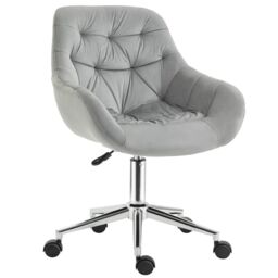 VINSETTO Velvet Home Office Chair Comfy Desk Chair w/ Adjustable Height & Arm Support in Grey - thumbnail 2
