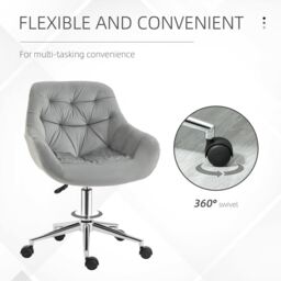 VINSETTO Velvet Home Office Chair Comfy Desk Chair w/ Adjustable Height & Arm Support in Grey - thumbnail 5