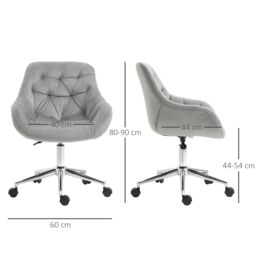 VINSETTO Velvet Home Office Chair Comfy Desk Chair w/ Adjustable Height & Arm Support in Grey - thumbnail 3