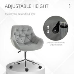 VINSETTO Velvet Home Office Chair Comfy Desk Chair w/ Adjustable Height & Arm Support in Grey - thumbnail 4