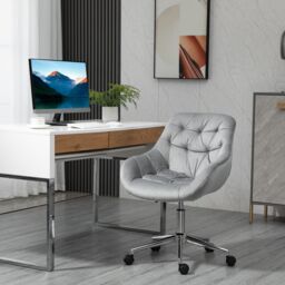 VINSETTO Velvet Home Office Chair Comfy Desk Chair w/ Adjustable Height & Arm Support in Grey - thumbnail 1