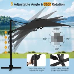 Costway Outdoor Umbrella Patio Offset Umbrella w/ 362° Rotation & Base in Black - thumbnail 9