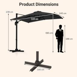 Costway Outdoor Umbrella Patio Offset Umbrella w/ 362° Rotation & Base in Black - thumbnail 2