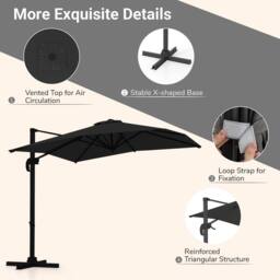 Costway Outdoor Umbrella Patio Offset Umbrella w/ 362° Rotation & Base in Black - thumbnail 4