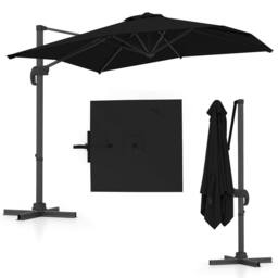Costway Outdoor Umbrella Patio Offset Umbrella w/ 362° Rotation & Base in Black - thumbnail 1