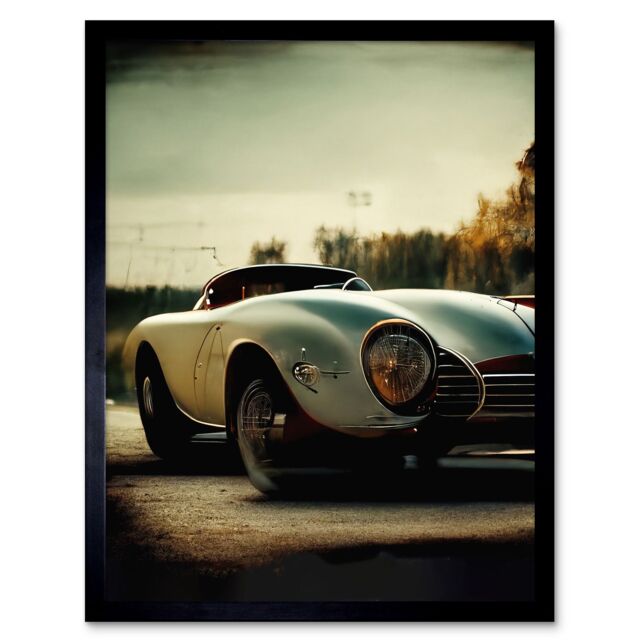 "Artery8 Wall Art Print Classic Sports Car Cinematic Beauty Shot Nostalgic Art Framed in Black - Size: W12"" x H16""" - image 1
