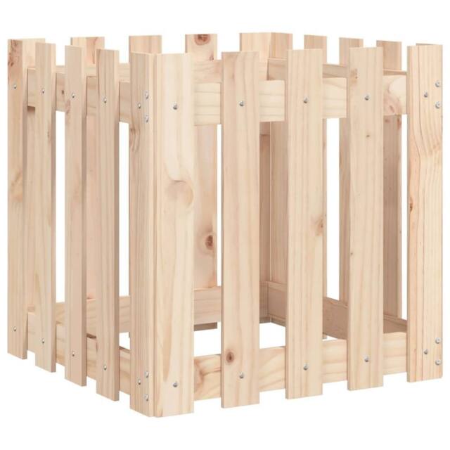 Berkfield Home Garden Planter with Fence Design 50x50x50 cm Solid Wood Pine in Light Tan - Size: 50 x 50 x 50 cm - image 1