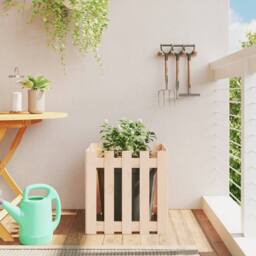 Berkfield Home Garden Planter with Fence Design 50x50x50 cm Solid Wood Pine in Light Tan - Size: 50 x 50 x 50 cm - thumbnail 2