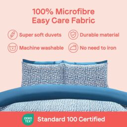 Rapport Home Pebbles Microfibre Reversible Duvet Cover Set with Pillowcase in Blue - Size: King - thumbnail 7
