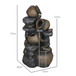 OUTSUNNY Solar Water Feature with LED Lights & Pump 4 Tier Water Fountain in Grey - thumbnail 3