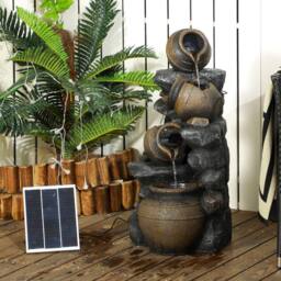 OUTSUNNY Solar Water Feature with LED Lights & Pump 4 Tier Water Fountain in Grey - thumbnail 1