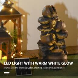 OUTSUNNY Solar Water Feature with LED Lights & Pump 4 Tier Water Fountain in Grey - thumbnail 4