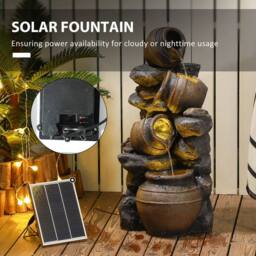 OUTSUNNY Solar Water Feature with LED Lights & Pump 4 Tier Water Fountain in Grey - thumbnail 5
