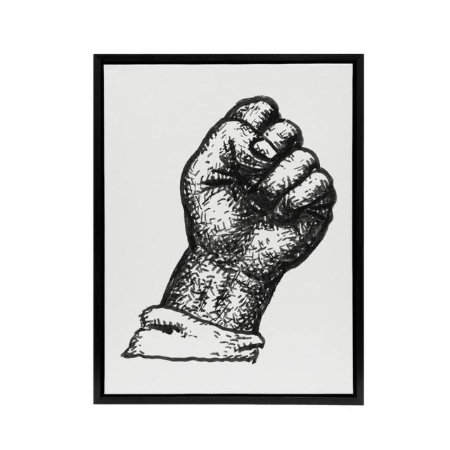 "Artery8 Clenched Fist Black & White Drawing Gestel Black Framed Canvas Art - Size: W12"" x H16""" - image 1