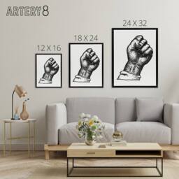 "Artery8 Clenched Fist Black & White Drawing Gestel Black Framed Canvas Art - Size: W12"" x H16""" - thumbnail 4