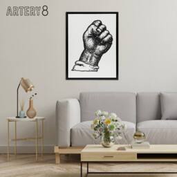"Artery8 Clenched Fist Black & White Drawing Gestel Black Framed Canvas Art - Size: W12"" x H16""" - thumbnail 3