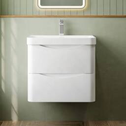 Balterley Arch Wall Hung 2-Drawer Bathroom Vanity, Ceramic Basin, White, 600mm in White - thumbnail 6