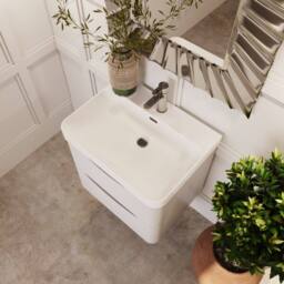 Balterley Arch Wall Hung 2-Drawer Bathroom Vanity, Ceramic Basin, White, 600mm in White - thumbnail 3