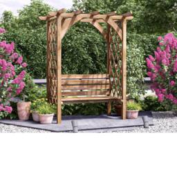 Dunster House Wooden Garden Pergola with Bench Seat Lattice Trellis Kit Jasmine in Brown - thumbnail 4