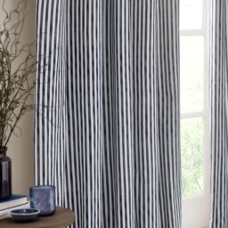 Yard Hebden Striped 100% Cotton Lined Pencil Pleat Curtain Pair in Blue - Size: 229 cm width x 137 cm drop - thumbnail 3