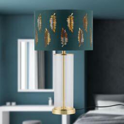 First Choice Lighting Aura - Satin Brass Table Lamp with Green Fern Cut Out Silver Shade in Gold - thumbnail 6