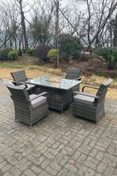 Fimous PE Rattan Gas Fire Pit Rectangle Dining Table Gas Heater Dining Tabe & Chair Set 4 Seater in Dark Grey - thumbnail 3