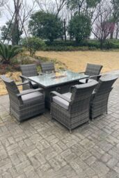 Fimous PE Rattan Gas Fire Pit Rectangle Dining Table Gas Heater Dining Tabe & Chair Set 4 Seater in Dark Grey - thumbnail 6