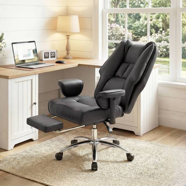 HOMCOM Executive Office Chair, Reclining Desk Chair with Footrest, Black - image 1