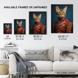 Artery8 Wall Art Print Bengal Aristocrat Oil Painting Orange Red Blue Cat Lover Pet Portrait Artwork Framed - Size: A4 - thumbnail 3