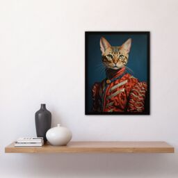 Artery8 Wall Art Print Bengal Aristocrat Oil Painting Orange Red Blue Cat Lover Pet Portrait Artwork Framed - Size: A4 - thumbnail 4
