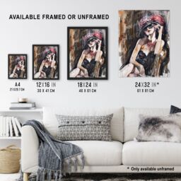 Artery8 Dark Modern Flapper Venetian Mask Portrait Framed Art Print in Grey - Size: A4 - thumbnail 3