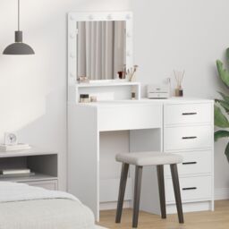 Berkfield Home White Dressing Table with LED Lights, 50x41x135 cm - Size: 50 x 41 x 135 cm - thumbnail 1