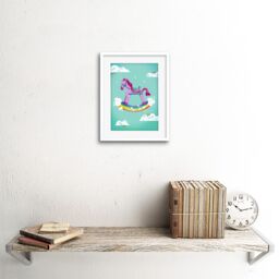 "Artery8 Wall Art Print Rocking Unicorn Rainbow Framed Art in White - Size: W7"" x H9""" - thumbnail 2