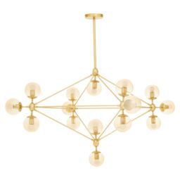 Orsina Modern Fifteen Arm Gold Finish Pendant Light, Industrial Molecular Multi Bulb Ceiling Fixture, Chandelier