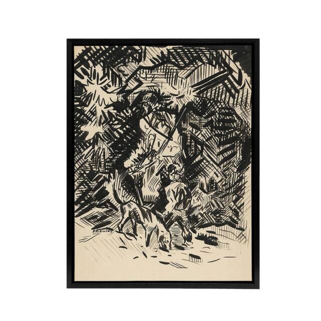 "Artery8 Hunter With Child & Hound Kubincan Black Framed Canvas Art Print - Size: W12"" x H16""" - image 1