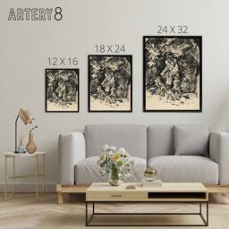 "Artery8 Hunter With Child & Hound Kubincan Black Framed Canvas Art Print - Size: W12"" x H16""" - thumbnail 4