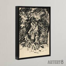 "Artery8 Hunter With Child & Hound Kubincan Black Framed Canvas Art Print - Size: W12"" x H16""" - thumbnail 2