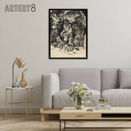 "Artery8 Hunter With Child & Hound Kubincan Black Framed Canvas Art Print - Size: W12"" x H16""" - thumbnail 3