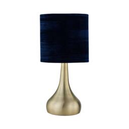 First Choice Lighting Set of 2 Romana - Antique Brass Touch Table Lamps Blue Velvet Shades in Bronze - thumbnail 6