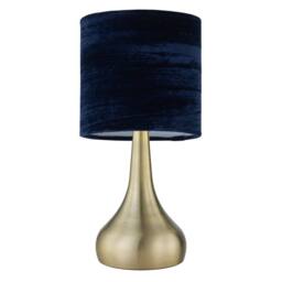 First Choice Lighting Set of 2 Romana - Antique Brass Touch Table Lamps Blue Velvet Shades in Bronze - thumbnail 3